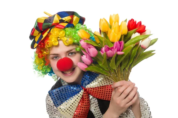 Clown femminile isolato su bianco — Foto Stock