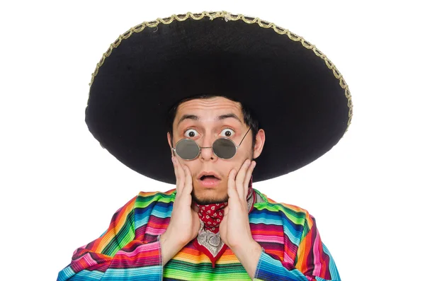 Funny mexican wearing poncho isolated on white — Stock Photo, Image