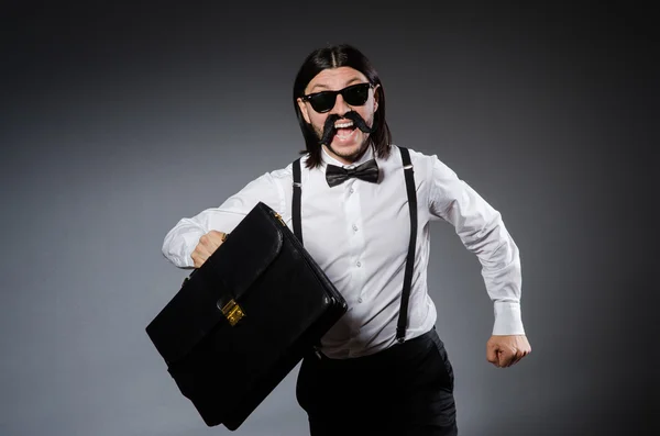 Homem positivo em roupas clássicas isolado em cinza — Fotografia de Stock