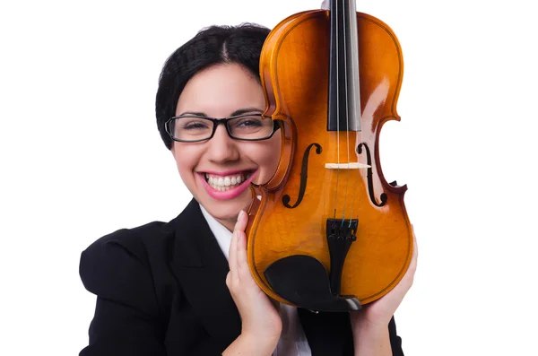 Žena s housle izolovaných na bílém — Stock fotografie