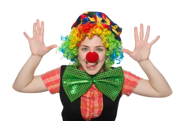 Clown femminile isolato su bianco — Foto Stock