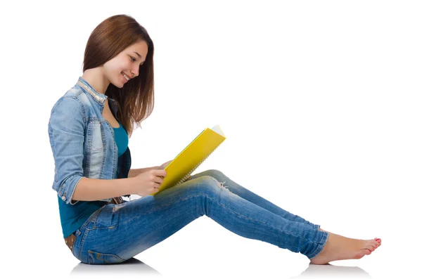 Student girl with books on white — Stock Photo, Image