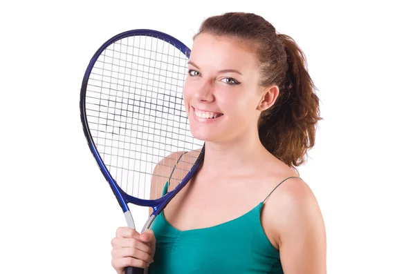 Woman tennis player isolated on white — Stock Photo, Image