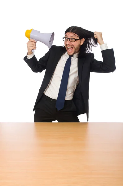 Homem no conceito de negócio isolado no branco — Fotografia de Stock