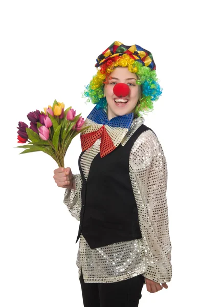 Clown femminile isolato su bianco — Foto Stock