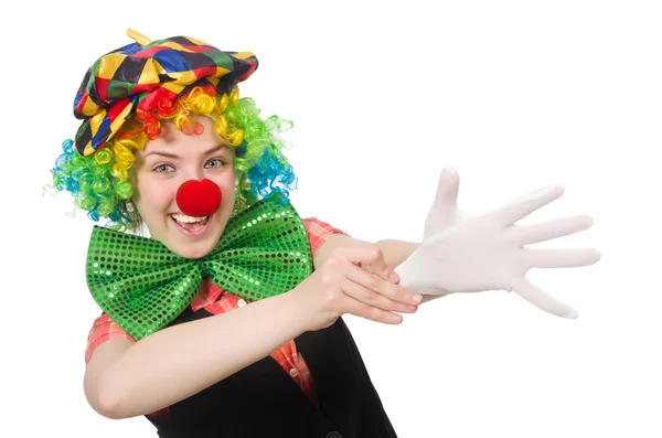 Clown femminile isolato su bianco — Foto Stock