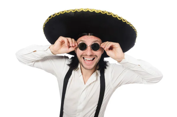 Messicano uomo indossare sombrero isolato su bianco — Foto Stock