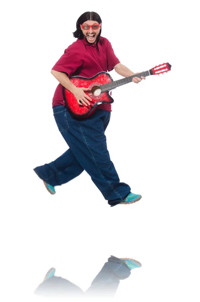 Gordo com guitarra isolada em branco — Fotografia de Stock