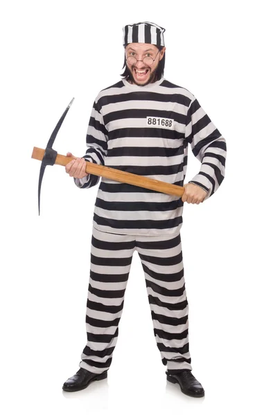 Prison inmate with axe isolated on white — Stock Photo, Image