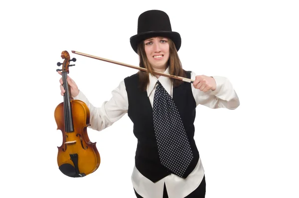 Mujer violinista aislada en blanco — Foto de Stock