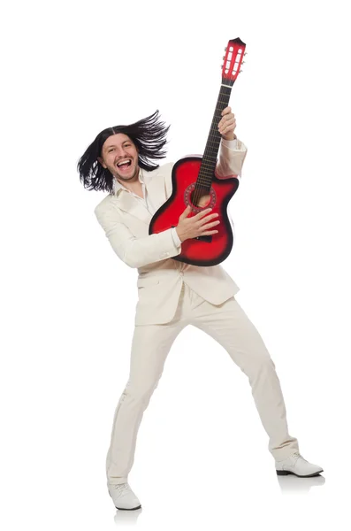 Man with guitar isolated — Stock Photo, Image