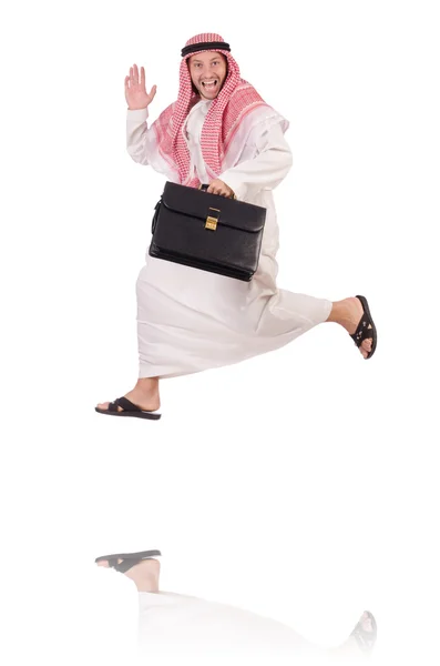 Стрибки арабського бізнесмена ізольовані на білому — стокове фото
