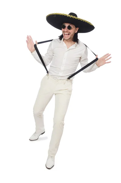 멕시코 남자 흰색 절연 솜브레로 입고 — 스톡 사진