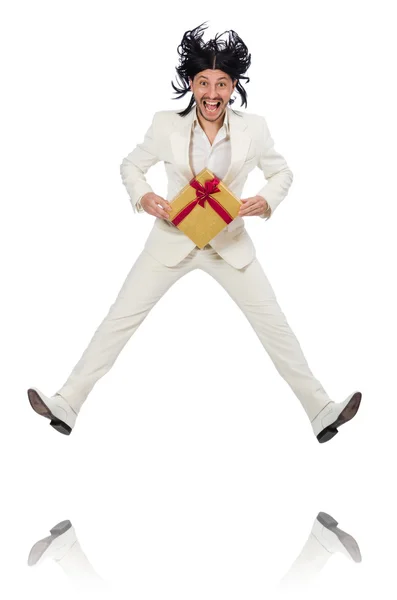 Hombre con caja de regalo aislado en blanco — Foto de Stock