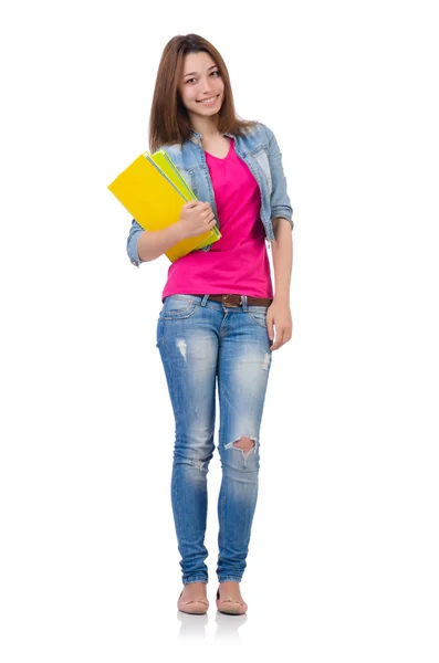 Student girl with books on white Stock Image