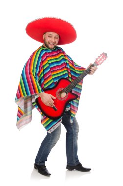 Beyaz gitarlı komik Meksikalı.