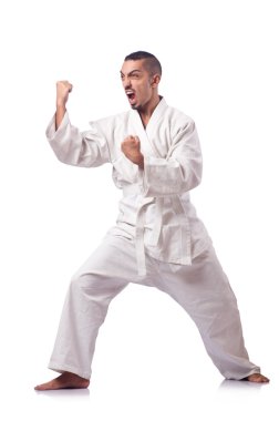 karate avcı üzerinde beyaz izole