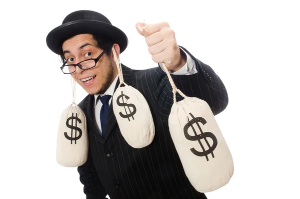 Young employee holding money bags — Stock Photo, Image