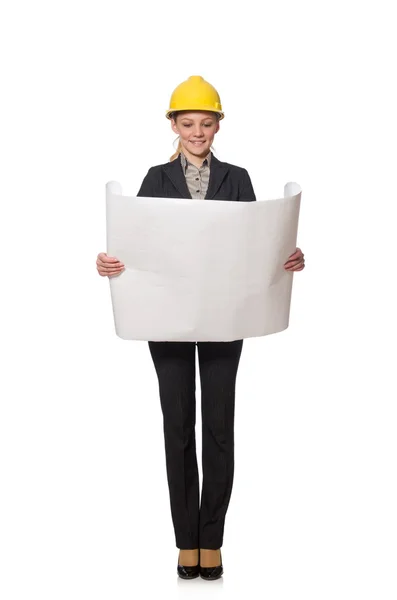 Woman engineer with draft papers — Stock Photo, Image