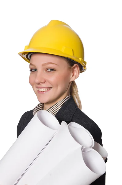 Mujer ingeniero con borrador de papeles — Foto de Stock