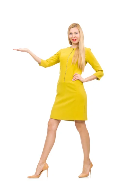 Красивая девушка в жёлтом платье — стоковое фото