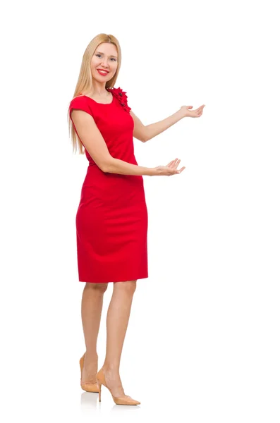 Blond woman in scarlet dress — Stock Photo, Image