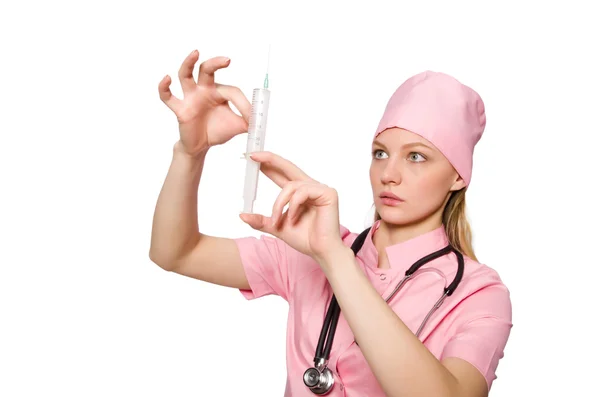 Жінка-лікар з шприцом — стокове фото