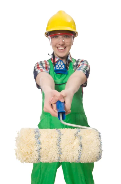 Woman painter with roller — Stock Photo, Image