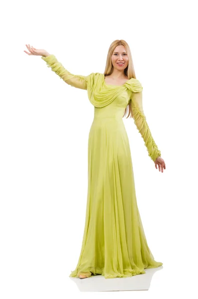 美しいです女の子でエレガントな緑のドレス絶縁上の白 — ストック写真