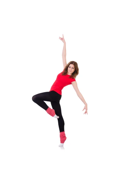 Mujer haciendo ejercicios en blanco — Foto de Stock