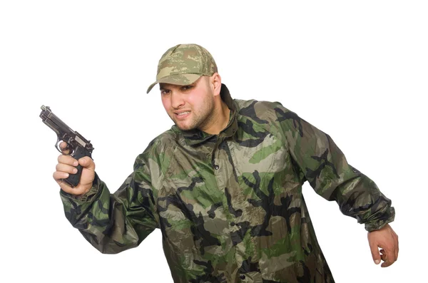 Soldado segurando arma — Fotografia de Stock