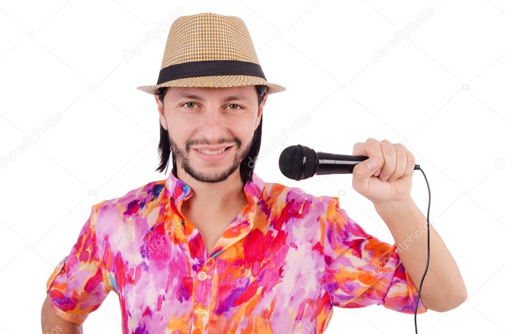 Man in colourful shirt isolated on white