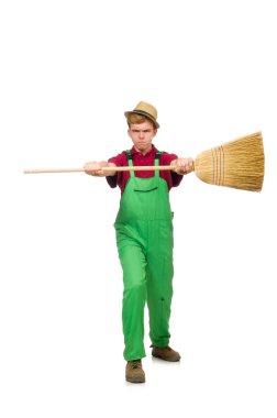 Man janitor on white