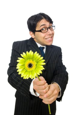 man in black costume with flower