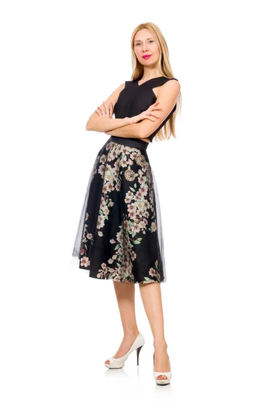 Mulher em saia escura floral — Fotografia de Stock