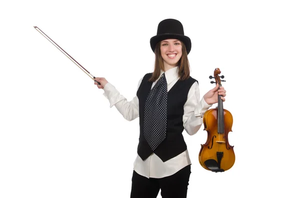 Mujer violinista aislada en blanco —  Fotos de Stock