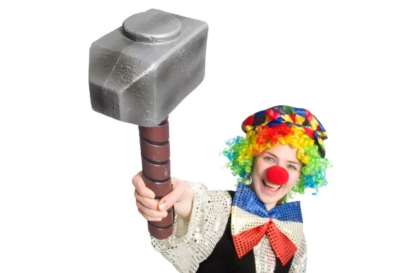 Vrouwelijke clown met hamer — Stockfoto