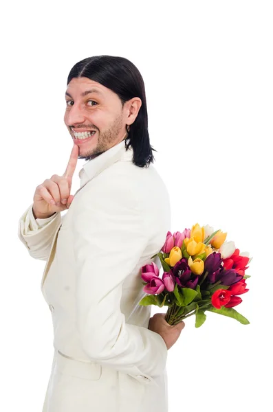 Man with tulip flowers — Stock Photo, Image