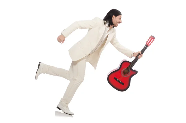 Man met de gitaar geïsoleerd — Stockfoto