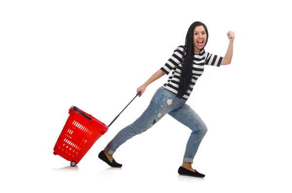 Woman with shopping cart — Stock Photo, Image