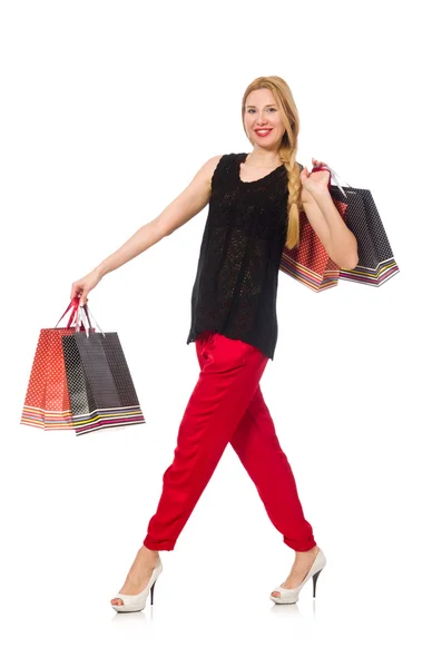 Jovem mulher após as compras — Fotografia de Stock