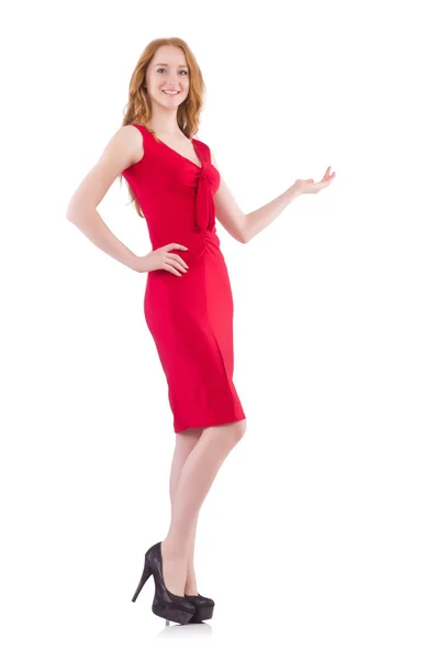 Ganska ung flicka i röd klänning — Stockfoto