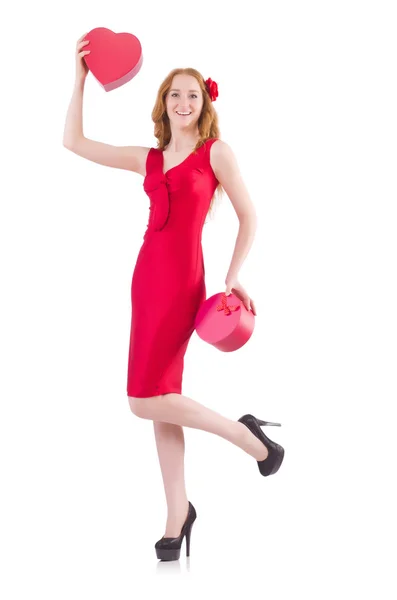 Pretty young girl holding gift box — Stock Photo, Image