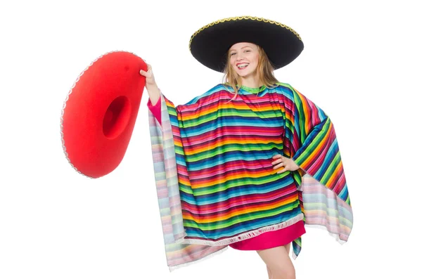 Söt flicka i mexikanska poncho — Stockfoto