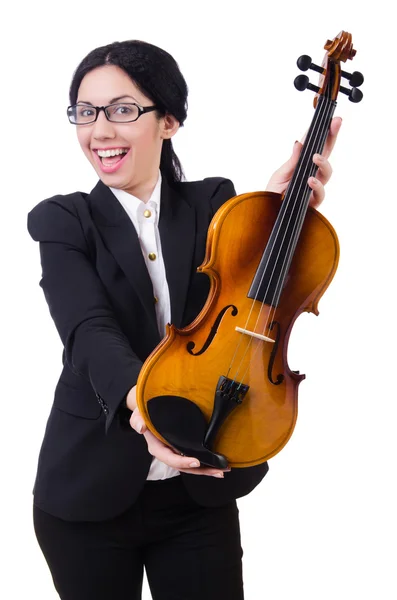 Mulher com violino no branco — Fotografia de Stock