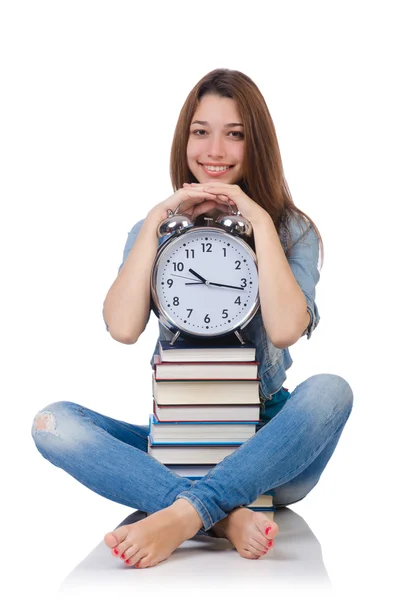 Estudiante chica tratando de cumplir sus plazos de estudio — Foto de Stock