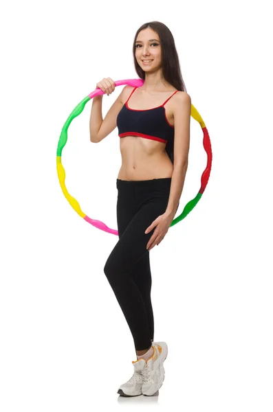 Une fille en costume de sport avec hula hoop — Photo