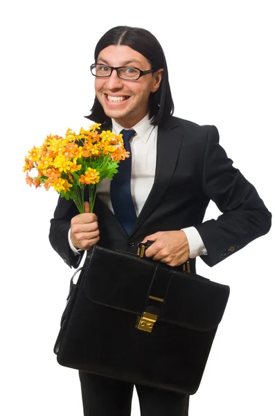 Stilig affärsman med blommor — Stockfoto