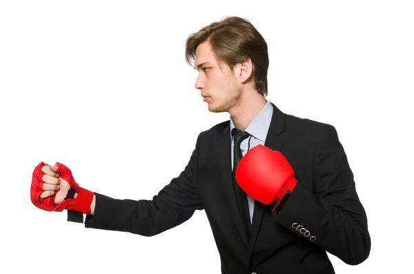 Boxer empresário isolado em branco — Fotografia de Stock