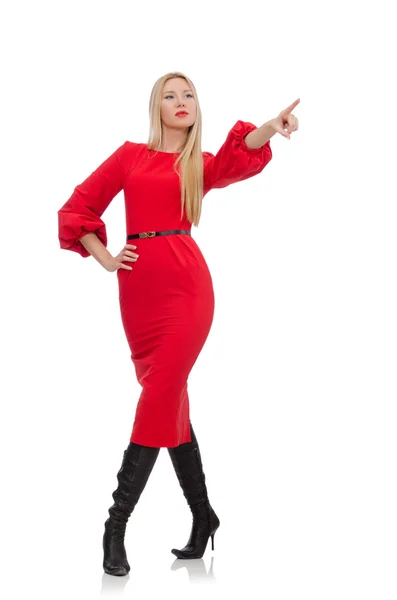 Donna in abito lungo rosso — Foto Stock